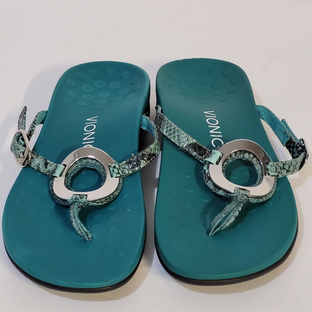 Vionic Karin Teal Snake Skin Sandals - Picture 2 of 7